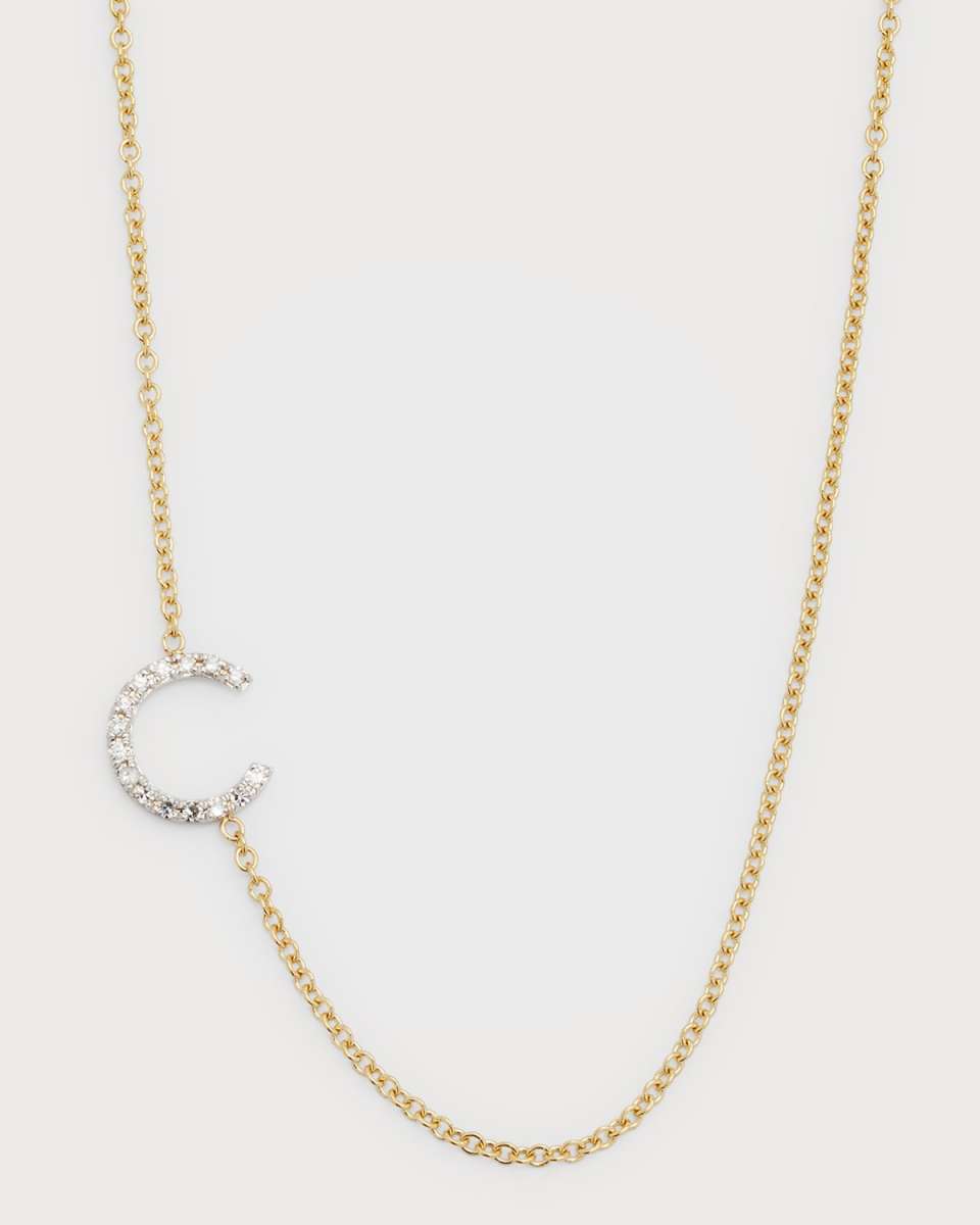 Diamond Asymmetrical Initial Necklace, C